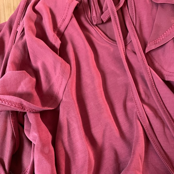 ❌DONATED❌Rose Pink Tie Neck Cold Shoulder Ruffle Sleeve Top - Picture 5 of 10
